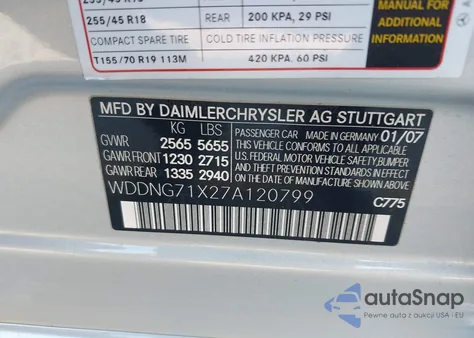 2007 Mercedes-Benz S 550 z USA, uszkodzony, nr VIN WDDNG71X27A120799